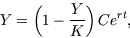 \begin{displaymath}
Y = \left(1 - \frac{Y}{K} \right) Ce^{rt},
\end{displaymath}